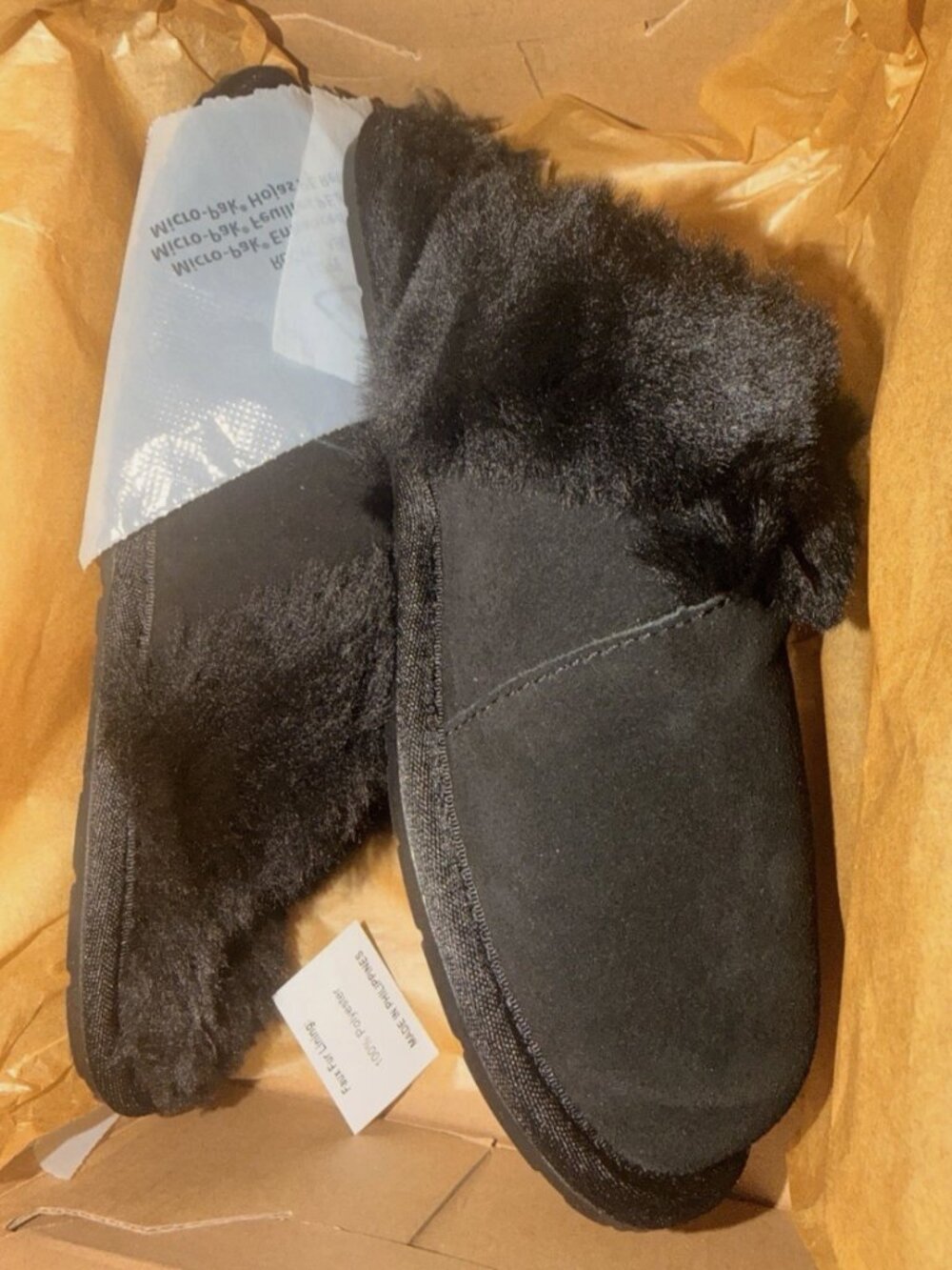Koolaburra by UGG Milo Womens Black Suede Faux Fur Scuff Slippers Size 7